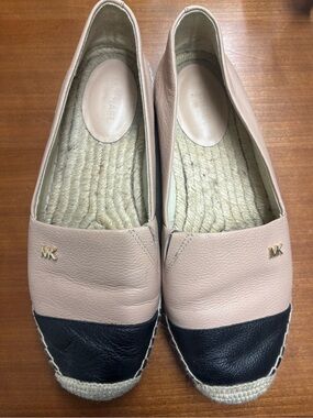 Michael Kors Blush Pink and Black Leather Espadrille Flats